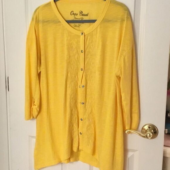 Onque Brand Women’s XL Cotton Poly L/S Top Bright Yellow - Picture 1 of 10